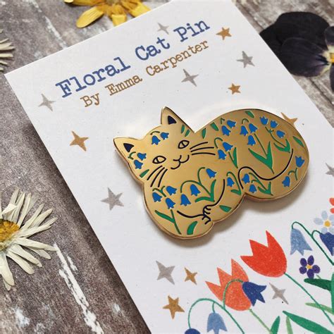 Bluebell Cat Enamel Pin Cat Badge Floral Cat Pin T Etsy Uk