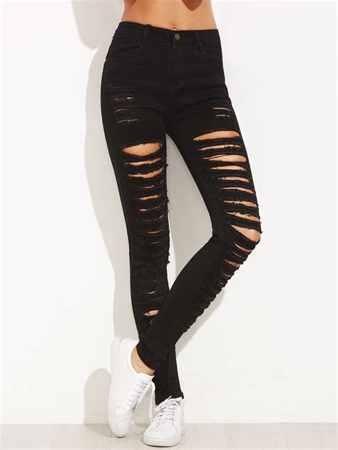 Dinner suits, linen suits, designer suits, silk suits Black Extreme Ripped Skinny JeansFor Women-romwe
