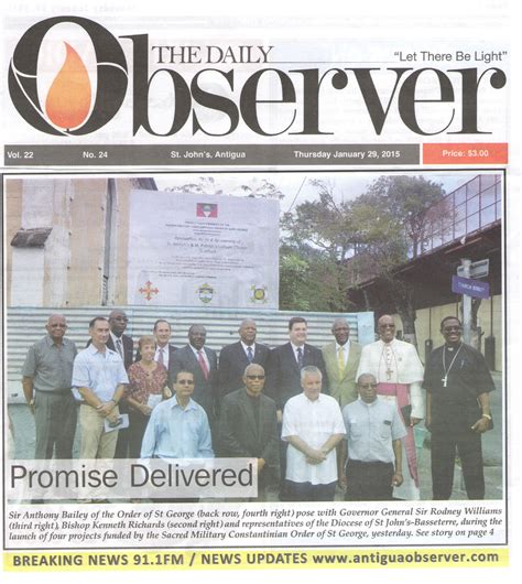 The Daily Observer - 29 January 2015 - Sacred Military Constantinian Order of Saint George