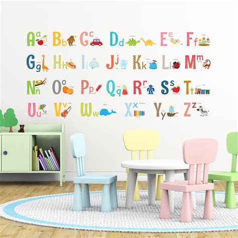 Alphabet Wall Decals For Kids Rooms Cartoon English Letters From A To