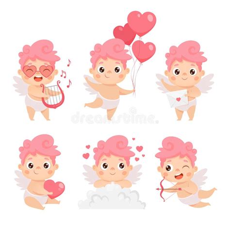 Cute Baby Cupid Collection Valentine S Day Cartoon Vector Set Stock