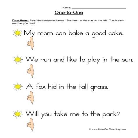 One To One Reading Practice Worksheet By Teach Simple