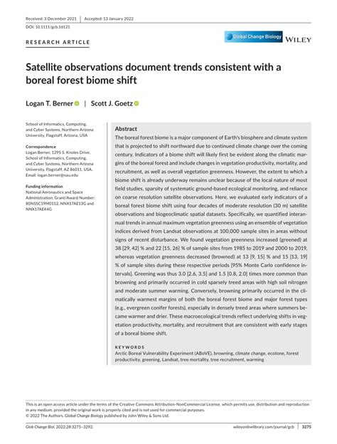 Pdf Satellite Observations Document Trends Consistent With A Boreal