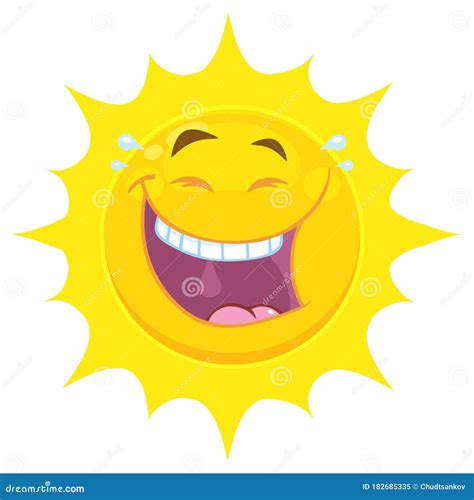Caricatura Del Sol Amarillo Riendo Personaje De La Cara Del Emoji Con