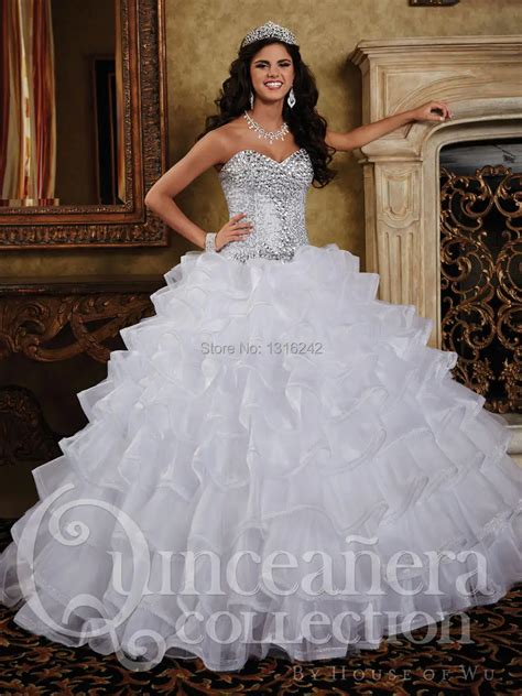 Pure White Quinceanera Dresses 2015 Girls Sweetheart Chest Full Beads