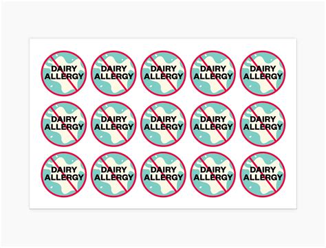 Dairy Allergy Waterproof Stickers 1 12 Inch Round Sheet Of 15