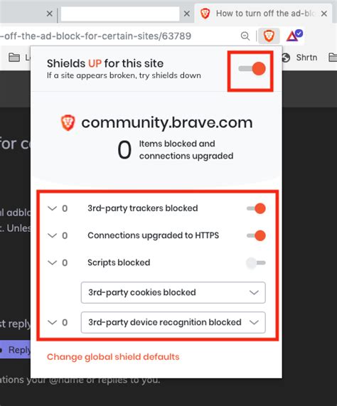 how to turn off the ad block for certain sites desktop support brave community
