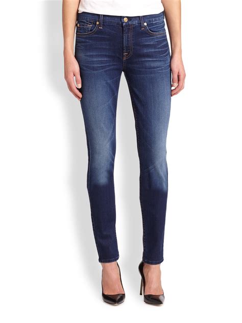 7 For All Mankind Slim Illusion Skinny Jeans In Blue Geneva Blue Lyst
