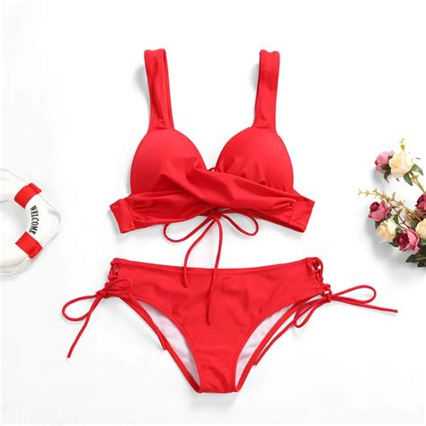 2019 sexy bikini set push up bathing suit women string swimsuit solid crossover swimwear female