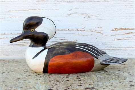 Hand Carved Hooded Merganser Drake Premier Wooden Decorative Duck Decoy