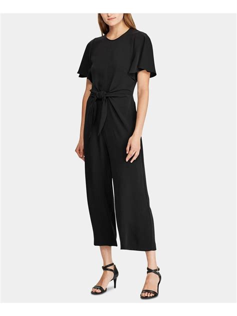 Ralph Lauren Womens Black Short Sleeve Jewel Neck Evening Jumpsuit Size