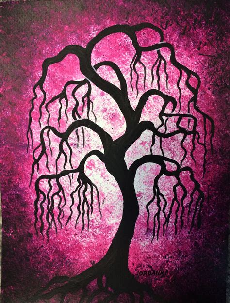 Pink Tree Willow Tree Original Painting Wall Art Tree Etsy