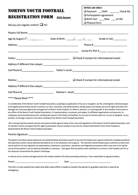 Youth Sports Registration Form Template Printable Templates