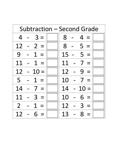 Second Grade Addition Subtraction Timed Test