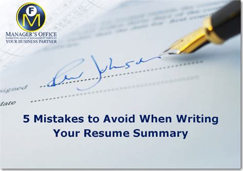 Mistakes To Avoid When Writing Your Resume Summary Manager S Office