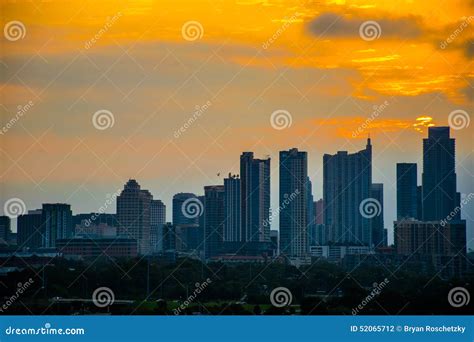Fine Di Austin Skyline Cityscape Sunrise Su Fotografia Stock Immagine