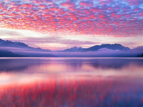 Pink Clouds 4k Wallpaper Reflection Lake Body Of Water Mountains