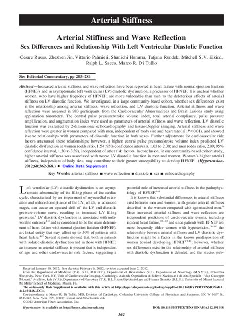 Pdf Arterial Stiffness And Wave Reflection Sex Differences And Relationship With Left
