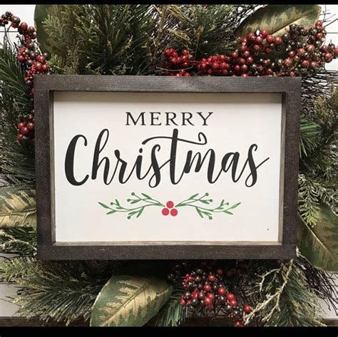 Merry Christmas White Farmhouse Styled Wooden Sign Etsy With Images