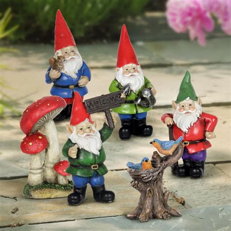 Fairy Tale Miniature Gnome 6 Piece Statue Set Fairytale Decor Garden