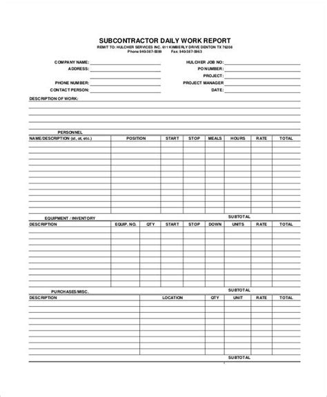 Daily Work Report Sheet