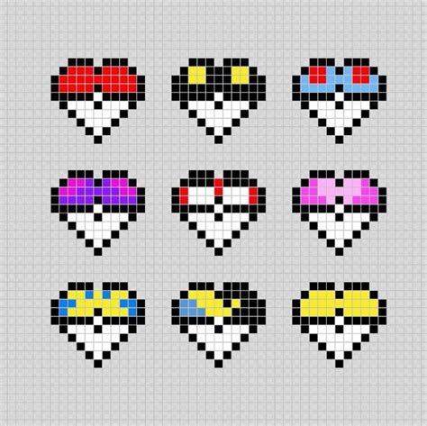 Corazones Hearts Pokeball Pixel Art Patterns Punto De Cruz De