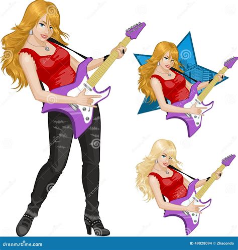 Rock Star Guitarist Girl Cartoon Style Stock Vector Illustration Of
