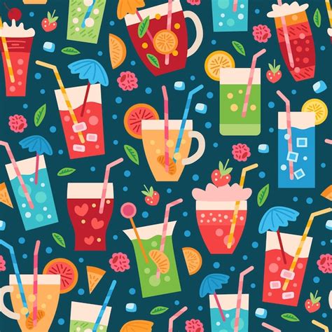 Premium Vector A Seamless Drinks Pattern Summer Tropic Backdrop With