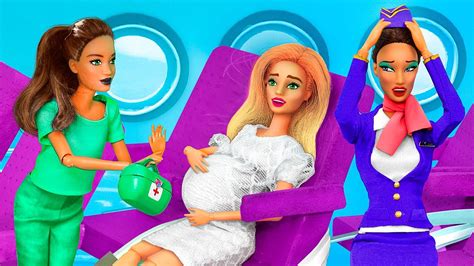 バービー人形のハックと手作り品12個／飛行機に乗った妊婦さん人形 Youtube