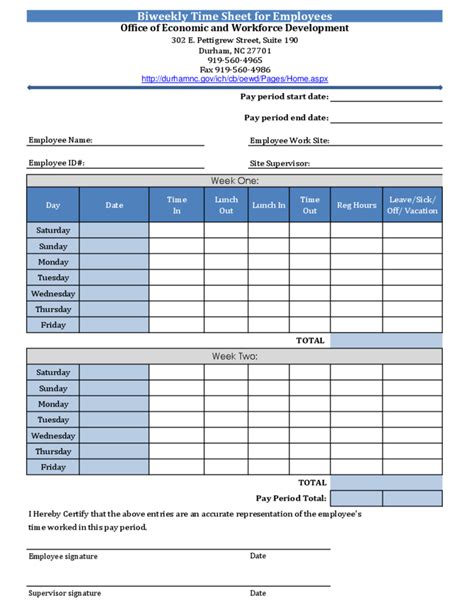 Biweekly Time Sheet Free Download