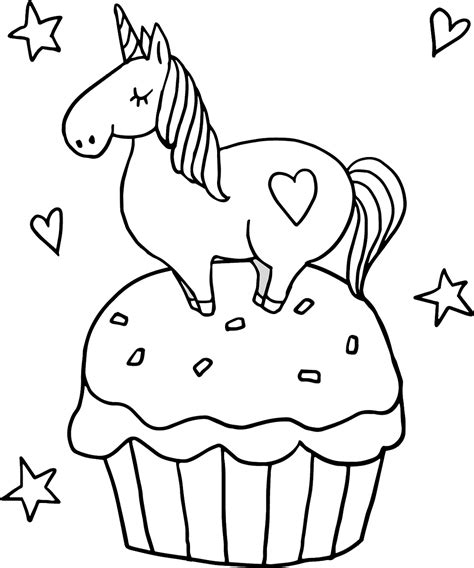 Little Unicorn On Cupcake Coloring Page Free Printable Coloring Pages