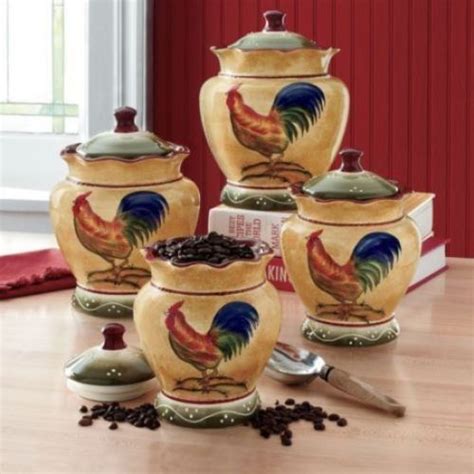 Country Rooster Canister Set Of 4 Kitchen Counter Storage Sugar Flour