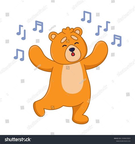 Cute Orange Bear Cartoon Character Singing Stock Vector Royalty Free