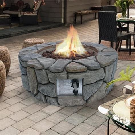 Shop Peaktop 28 Inch Outdoor Round Stone Propane Gas Fire Pit