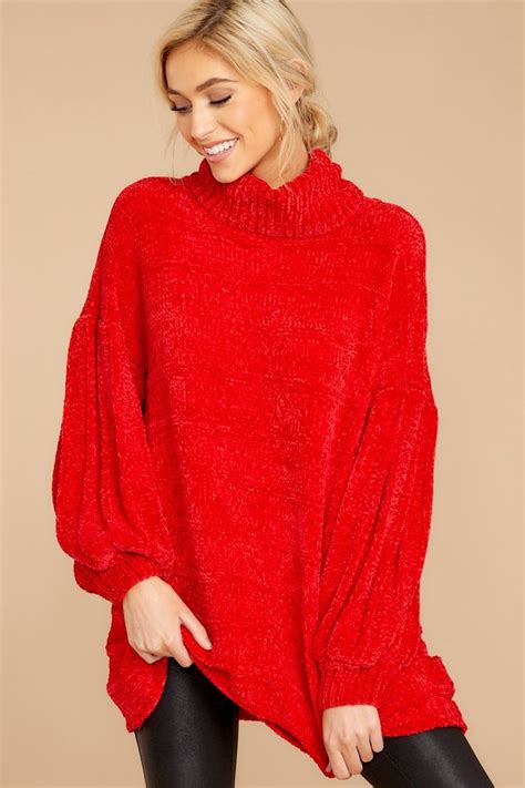 Heavenly Red Cowl Neck Sweater Oversized Knit Sweater Top