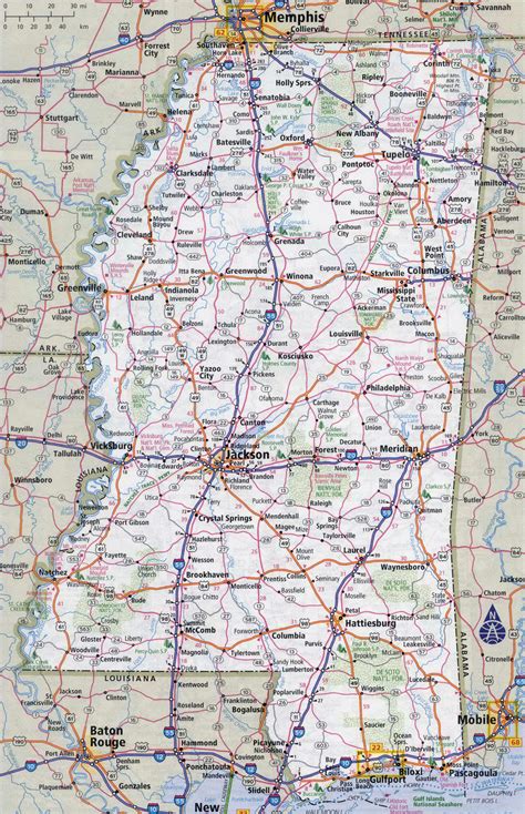 Large Detailed Roads And Highways Map Of Mississippi State With Cities