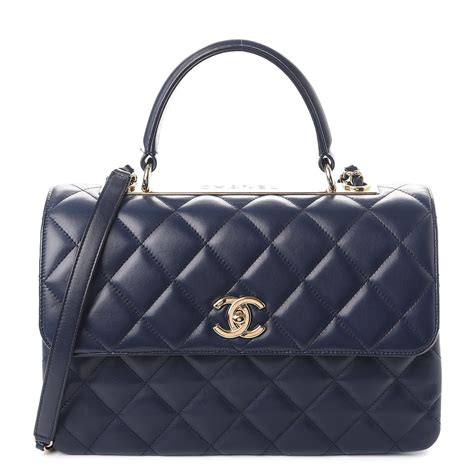 Chanel Lambskin Quilted Medium Trendy Cc Flap Dual Handle Bag Navy Blue