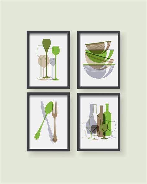 Green Kitchen Print Dining Room Wall Art Modern Kitchen Etsy