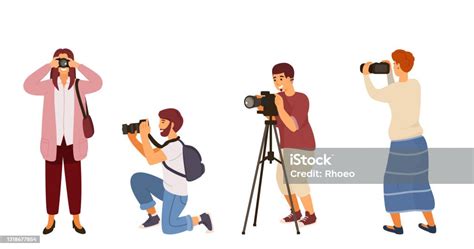 Ilustrasi Pria Dan Wanita Memegang Kamera Dalam Berbagai Pose