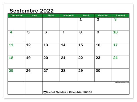Calendrier Septembre 2022 à Imprimer “771ds” Michel Zbinden Fr
