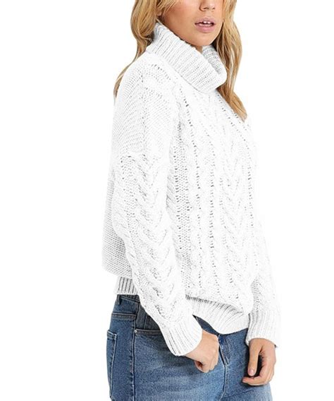 women s 100 cotton turtleneck ribbed cable knit pullover sweater white c6187mx65x3
