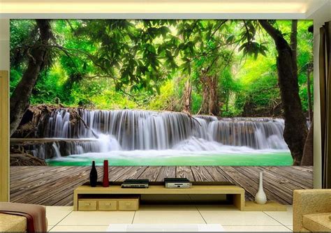 Custom 3d Wallpaper For Wallpaper 3d Wall Murals Wood Forest Falls