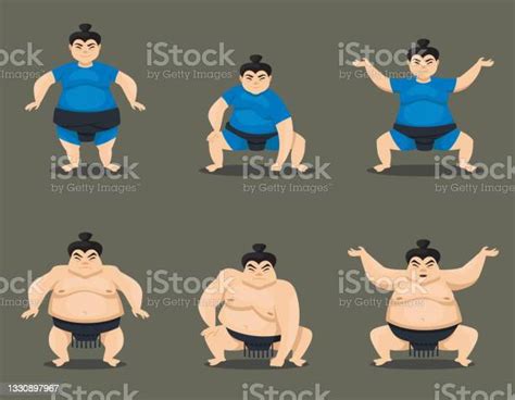 Set Of Sumo Wrestlers In Different Poses Stock Illustration Download Image Now Sumo
