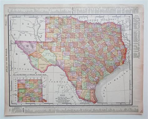 Antique Texas Map 1899 Original Vintage Map Lone Star State Etsy In