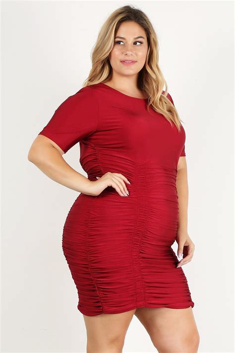 plus size solid bodycon mini dress in ruby us meeeshop
