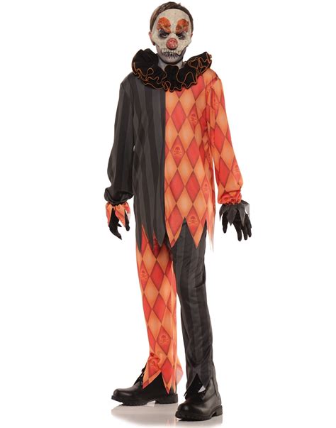 Evil Creepy Clown Boys Orange Black Scary Jester Halloween Costume L