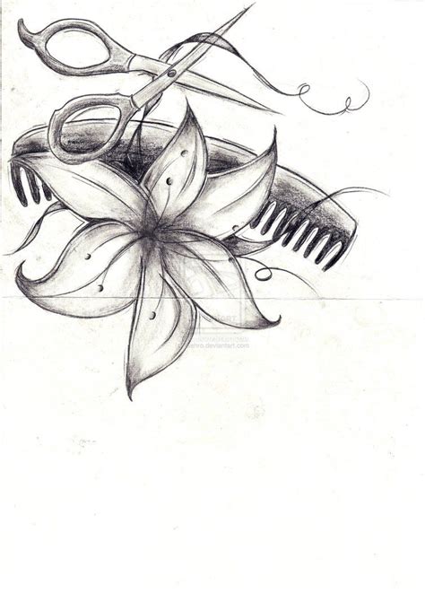 Flower With Scissor And Comb Tattoo Design Cosmetologist Tattoo