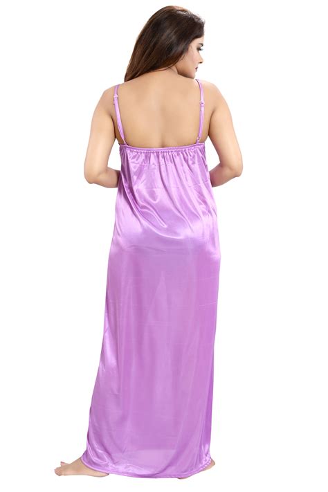 Buy Be You Light Purple Solid Lace Satin Women Nightwear Set 1 Robe 1 Nighty 1 Lingerie Set