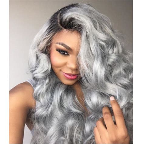 Cheap Hot Brazilian Ombre Grey Full Lace Human Hair Wigs Wavy Silver