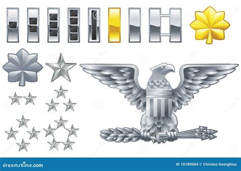 American Army Officer Ranks Insignia Icons Stock Vector Illustration